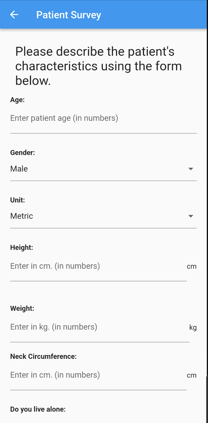 patient questions screen